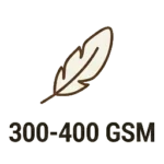 Pluma con el texto de 300-400gramos indicando un GSM ligero