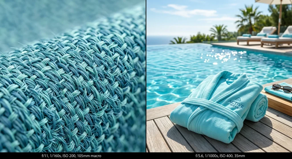 detalle de la microfibra de un albornoz, junto a una piscina
